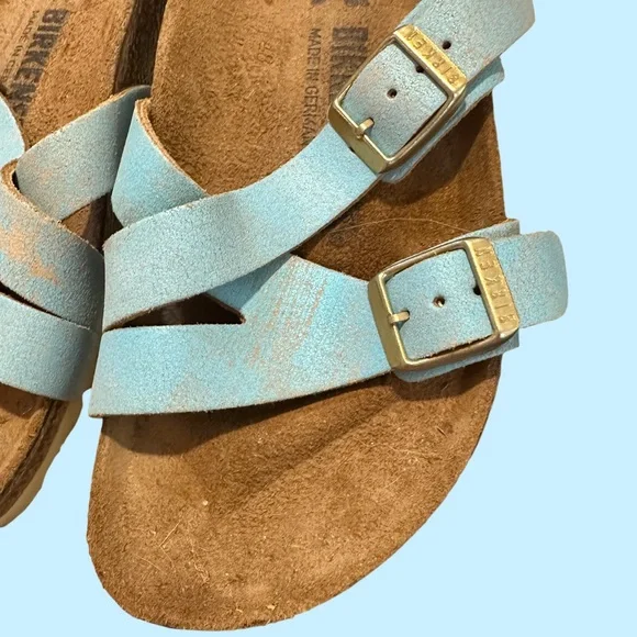 Birkenstock Blue Sandals with Cork Footbed and Metallic Straps - Picture 3 of 10